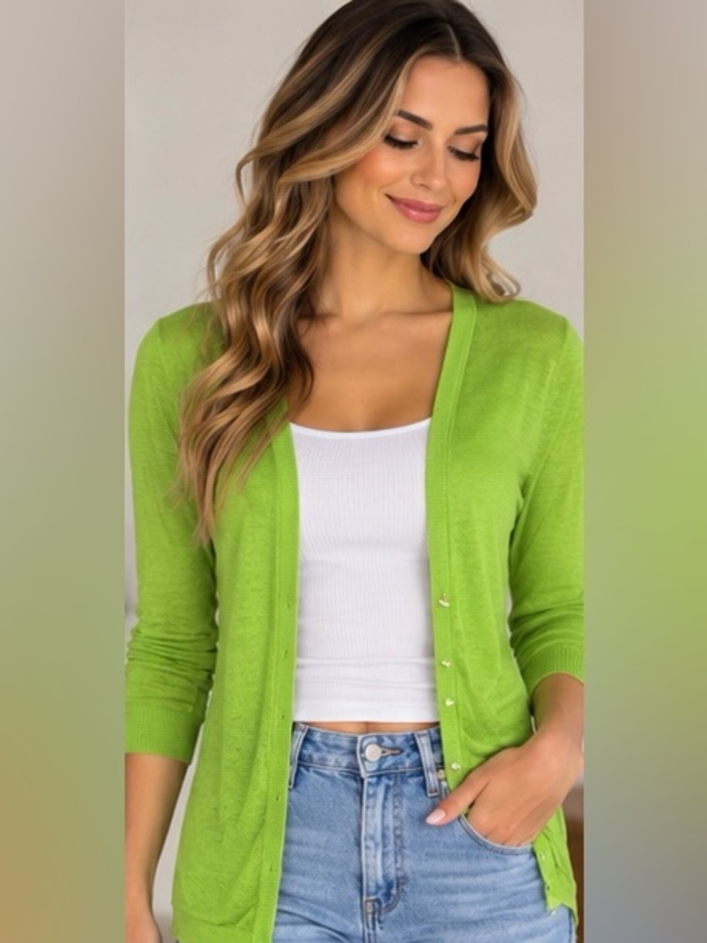 Banana Republic Lime Green Linen Blend Cardigan Size S